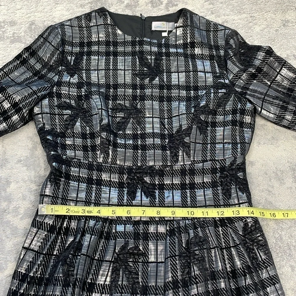 NWT Sabrina Lachapelle Textured Plaid Brocade Metallic Long Sleeve Dress Sz 36